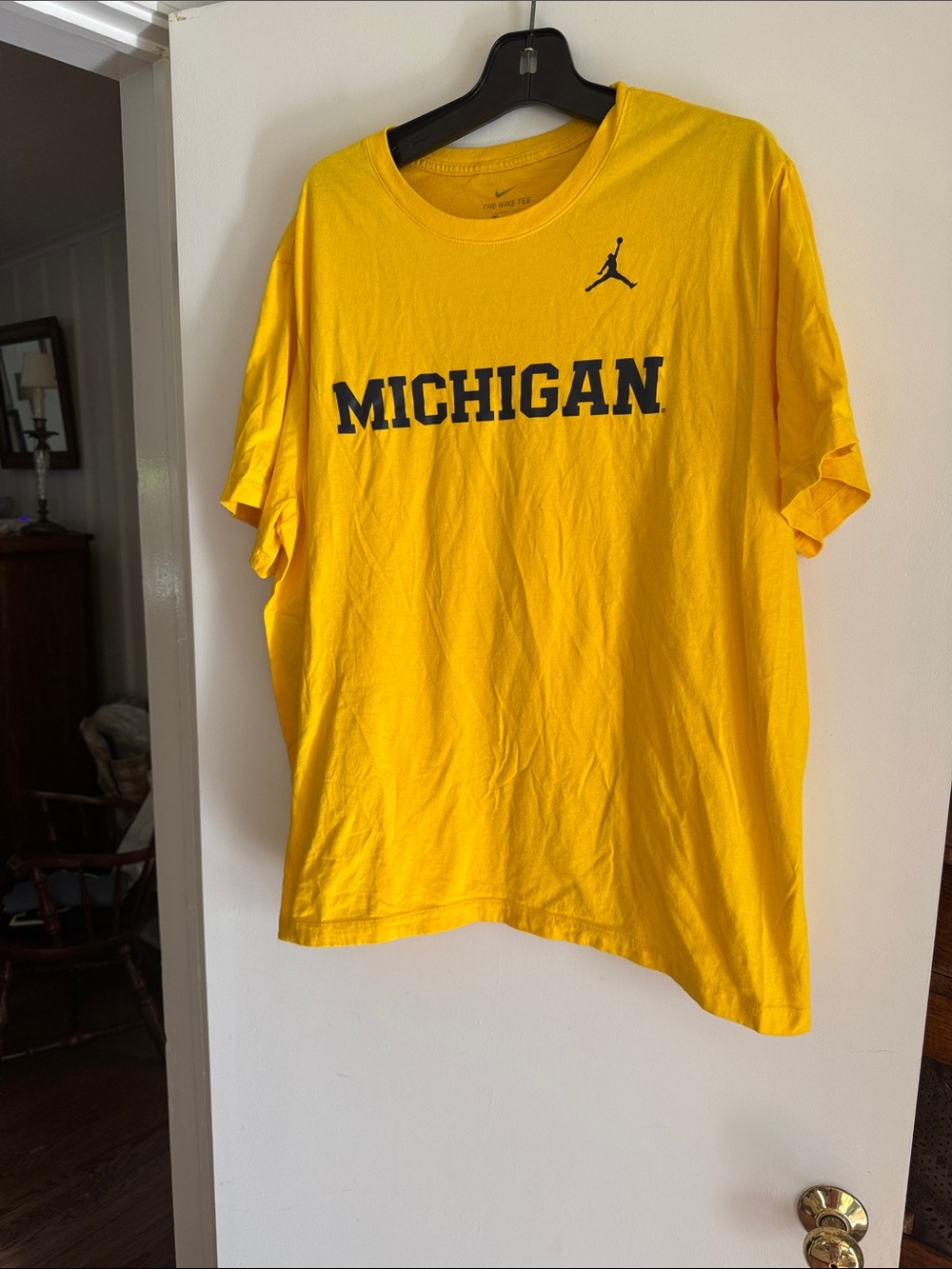 Jordan Yellow Michigan Graphic Tee with Dark Navy Logo Size XXL EUC